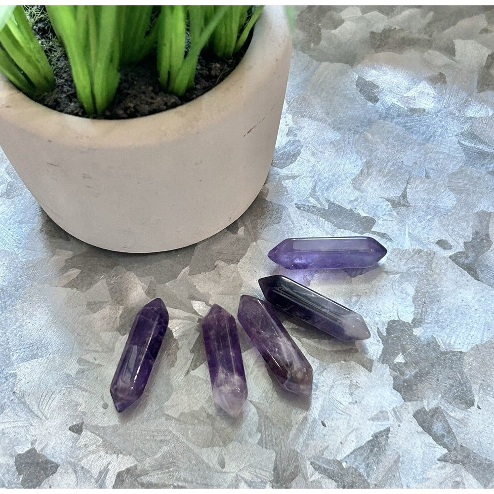 5pc Amethyst Quartz Obelisk Quartz Crystal Pendant Double Point 1.25" Towers